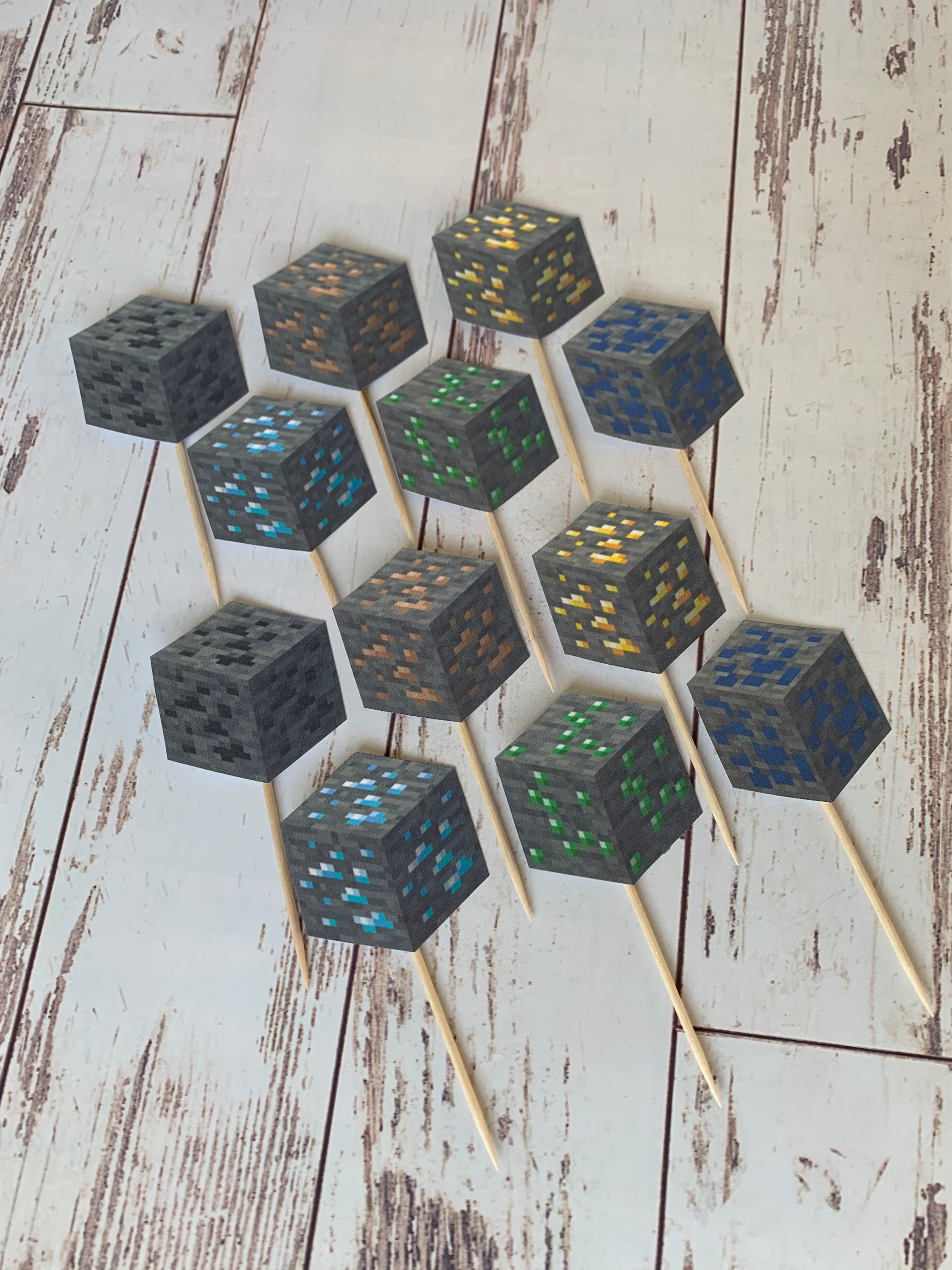 Minecraft Ore Cupcake Toppers
