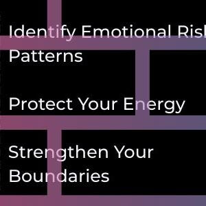 May include: A digital product advertisement for the EmoSec (Emotional Security) Human Risk Assessment. The image features text on a gradient background, listing features like identifying emotional risk patterns and strengthening boundaries. It also mentions a digital risk assessment and personalized results via email.