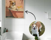 Custom Pet Portrait Photo Funny Bathroom Art Dog Reading Newspaper on Toilet Dog Wall Art Dog in Toilet Pet in Bathtub Personalized pet gift