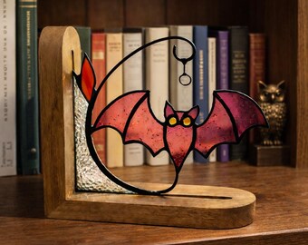 Stained Glass Bat Ornament, Gothic Window Decor, Handmade Art Sculpture, Halloween Home Decoration,
