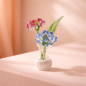 Handmade Glass Flower Mini Bouquet, Tiny Vase Decor, 24 Color Options