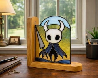 Fermalibri in vetro Tiffany Hollow Knight Silksong fatto a mano, decorazione per videogiochi in vetro colorato, regalo per videogiochi indie per giocatori