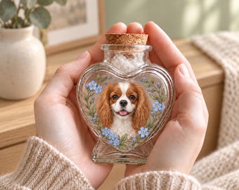 Personalized Pet Memorial Jar, Custom Photo Keepsake Bottle, Floral Design, Optional Engraved Name Tag
