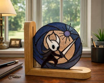 Fermalibri in vetro Tiffany Hollow Knight Silksong fatto a mano, decorazione per videogiochi in vetro colorato, regalo per videogiochi indie per giocatori