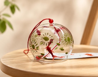 Handmade Glass Goldfish Wind Chime, Japanese Furin Bell, Summer Garden Decor