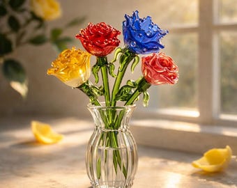 Handmade Blown Glass Rose Flower, Eternal Floral Decor, Romantic Keepsake