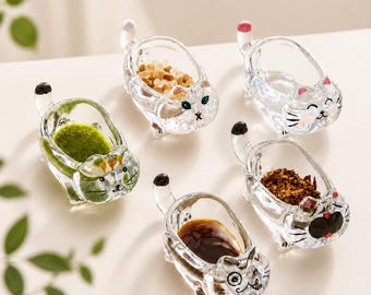 Handmade Glass Cat Dipping Sauce Dish, Mini Condiment Bowl, Chopstick Rest