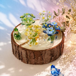 Handmade Glass Flower Mini Bouquet, Tiny Vase Decor,Artistic Home Decoration