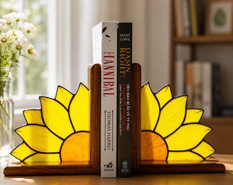 Fermalibri in vetro Tiffany con girasole personalizzato fatto a mano, fermalibri con fiori in vetro colorato, regalo di decorazioni floreali fatte a mano