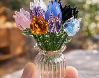 Custom Glass Flower Bouquet for Mom, Handmade Tulip & Rose Mix