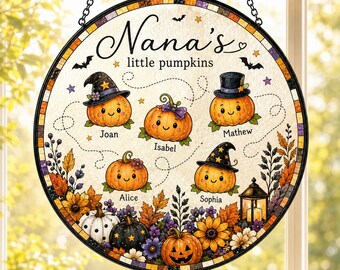 Acchiappasole personalizzato per la famiglia di Halloween, "Le piccole zucche della nonna", decorazione per finestre con nome personalizzato, regalo per la nonna
