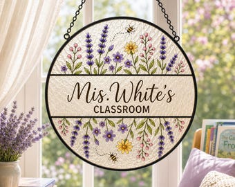 Acchiappasole floreale personalizzato, decorazione per l'aula con il nome dell'insegnante.