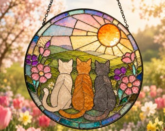 Personalisierte Katze Suncatcher, Glasmalerei-Fensterbehang, benutzerdefinierte Haustier-Gedenkdekoration