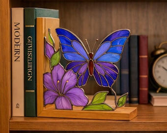 Handcrafted Tiffany Glass Hummingbird Bookend Ornament, Stained Glass Bird Decor, Nature Inspired Gift for Book Lovers