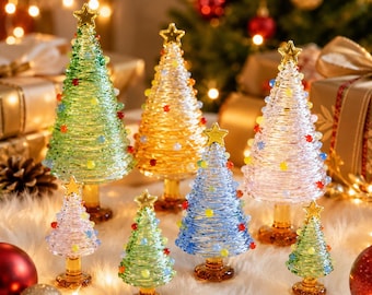 Handmade Blown Glass Christmas Tree, Spiral Festive Table Centerpiece, Colorful Ornament Decor