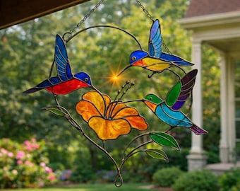 Acchiappasole in vetro colorato a forma di colibrì, da appendere alla finestra