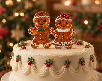 Glass Gingerbread Couple Cake Topper, Christmas Holiday Dessert Decoration