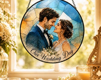 Acchiappasole personalizzato per matrimoni, ricordo fotografico personalizzato, decorazione da appendere a una vetrata.