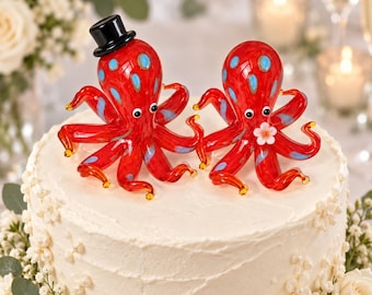 Handmade Glass Octopus Wedding Cake Topper, Ocean Couple Keepsake