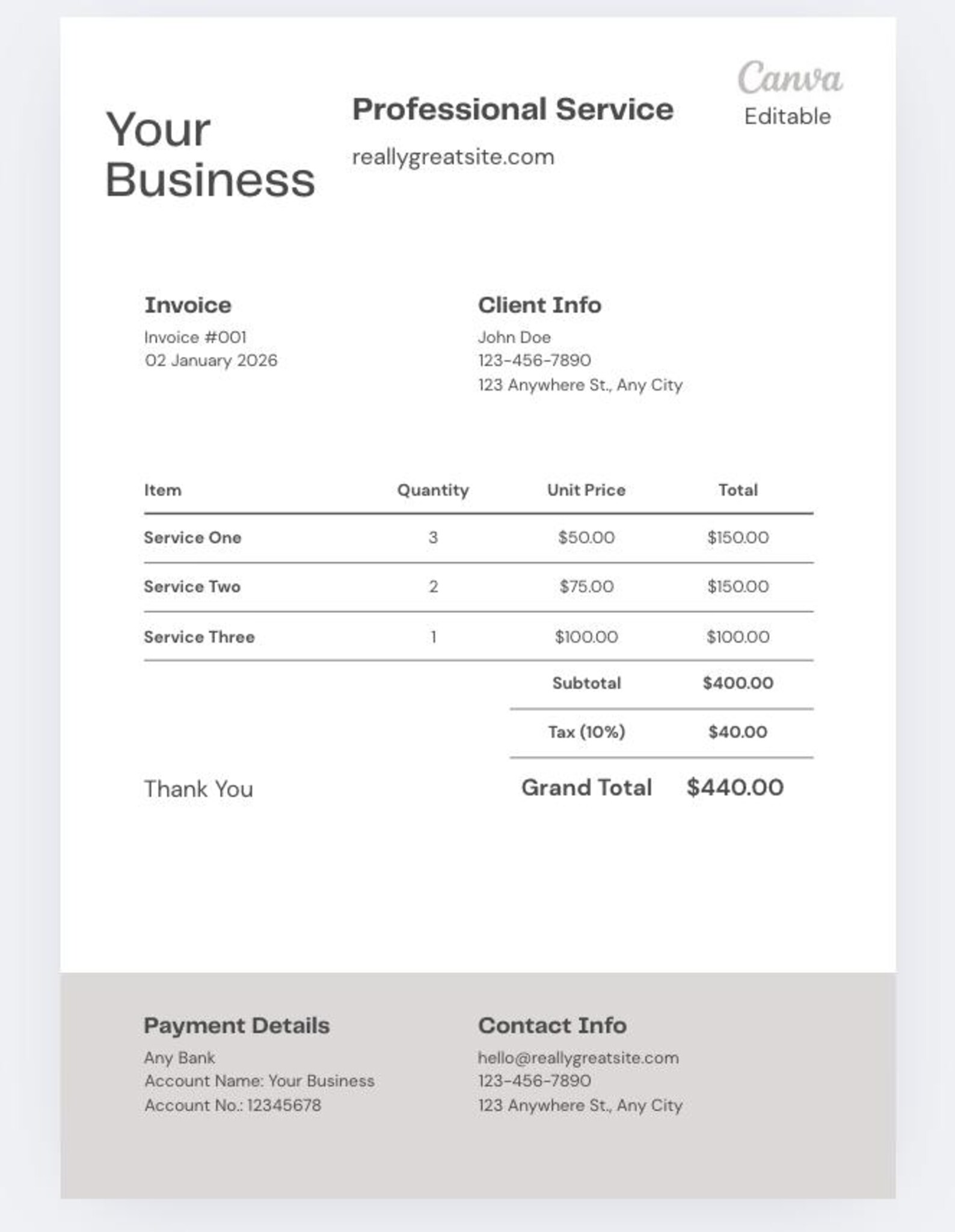 Editable Invoice Template. Printable Invoice Word. Custom Invoice Form ...