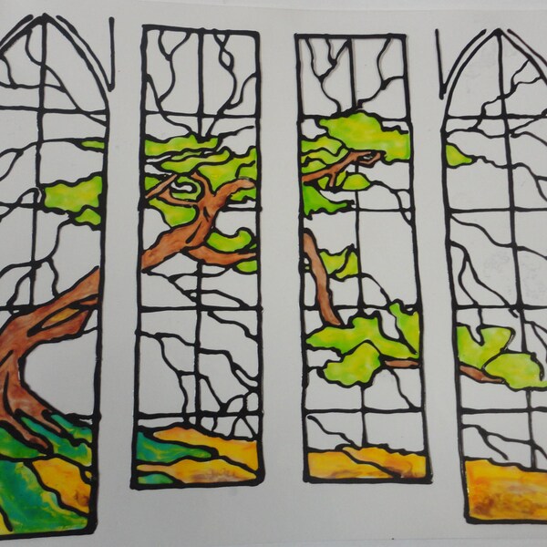 Faux Stained Glass Window Panel Etsy