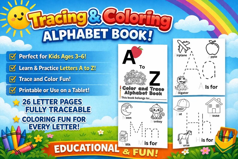 Alphabet Tracing Coloring Book for Kids Ages 3-6 – A-Z Letter Practice ...