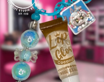 Handmade Lip Gloss Charm, PM character, Bubu, Beaded Keychain, Backpack Accessory