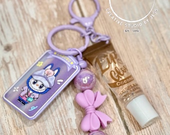 Handmade Lip Gloss Charm, PM character, Bubu, Beaded Keychain, Backpack Accessory