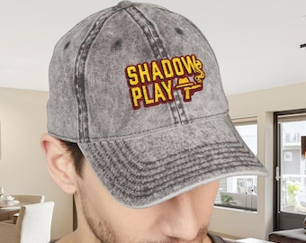 Cappellino vintage lavato Film Noir, cappello ricamato Shadows Play, cappello da papà per fan dei film retrò, berretto nero invecchiato, regalo per cinefili