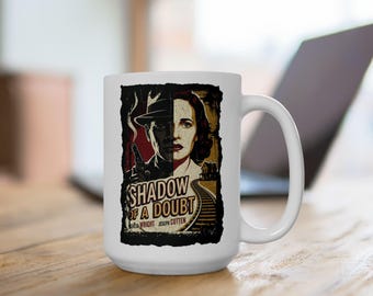Taza de café "La sombra de una duda", póster alternativo de la película "Arte de fan" de Joseph Cotten, Teresa Wright, película negra, regalo para cinéfilos