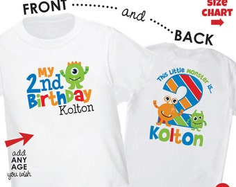 monster birthday shirt or bodysuit • any age • boys personalized birthday party t-shirt • front and back design