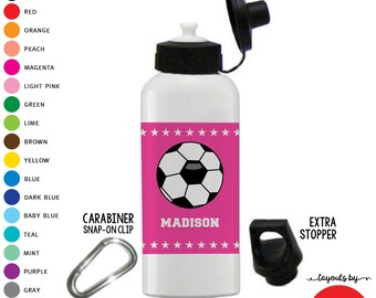 Girls Soccer Water Bottle Personalized With Name (Stainless Steel)