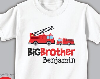 fire truck big brother shirt or bodysuit • personalized big brother gift • big brother fire engine birthday party tee • baby shower shirt