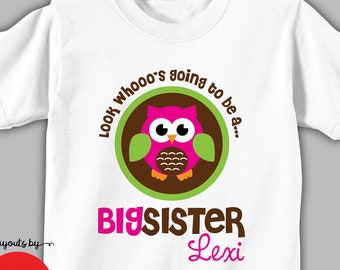 Owl big Sister Shirt or bodysuit • I'm Going To be a big Sister t-shirt • monogram pregnancy announcement gift • baby announcement Idea