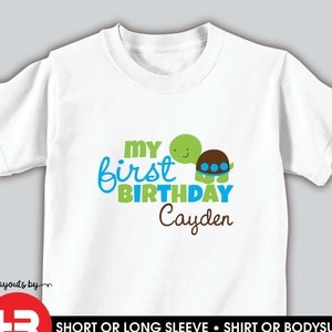 turtle first birthday shirt or bodysuit or bib (green & blue design) • personalized turtle 1st birthday t-shirt