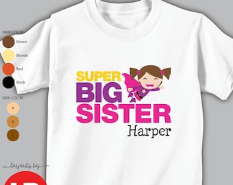 Superhero Big Sister shirt or bodysuit - personalized with name, pink and purple design