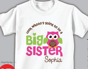 owl going to be a big sister shirt or bodysuit • baby shower t-shirt gift • monogrammed pregnancy announcement tee