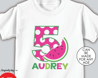 pink watermelon birthday shirt or bodysuit • personalized girls summer birthday t-shirt • any age