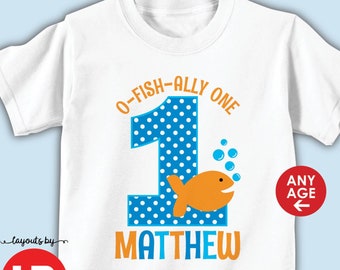 goldfish birthday shirt or bodysuit monogram with name & any age • personalized fish birthday party t-shirt