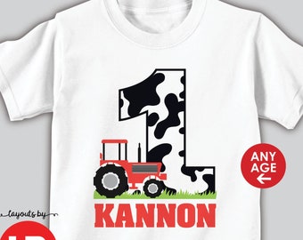 red tractor birthday shirt or bodysuit or birthday bib • any age • personalized tractor 1st birthday t-shirt • farm birthday party outfit