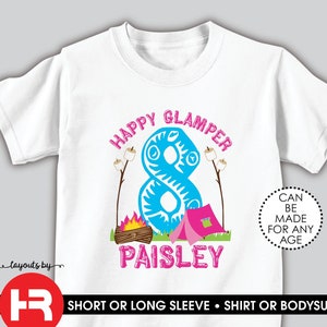 glamping birthday t-shirt • happy glamper birthday shirt or bodysuit • girls personalized camp tee