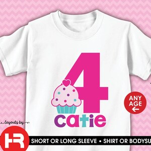 cupcake birthday shirt or bodysuit • any age • personalized sweets bake shoppe birthday outfit with child&#39;s name and age