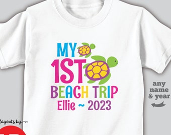 my 1st beach trip shirt or bodysuit or bib • monogram sea turtle personalized beach t-shirt • girls first beach trip vacation tee