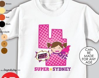 girls superhero birthday shirt or bodysuit • any age • custom personalized super hero birthday shirt with child's name