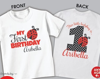 Ladybug First birthday shirt or Ladybug bodysuit monogram with name • Front & back design • personalized girl's 1st birthday outfit