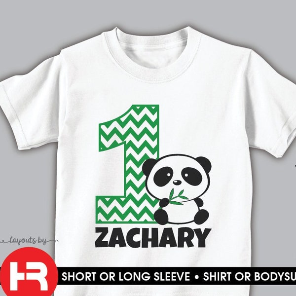 panda birthday shirt or bodysuit or bib (green chevron) personalized birthday t-shirt • monogram with name &any age