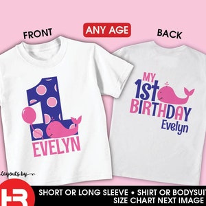 pink whale birthday shirt or bodysuit (pink & dark blue design) • any age • girls personalized nautical 1st birthday outfit