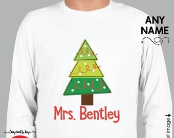 personalized christmas tree teacher shirt • custom christmas party t-shirt • christmas parade shirt