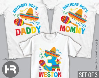 fiesta birthday shirt or bodysuit (blue number - any age) personalized fiesta birthday with daddy shirt & mommy shirt