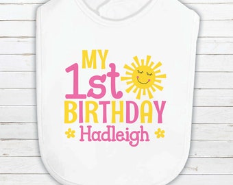 sunshine first birthday bib • personalized sunshine 1st birthday bib • summer birthday bib